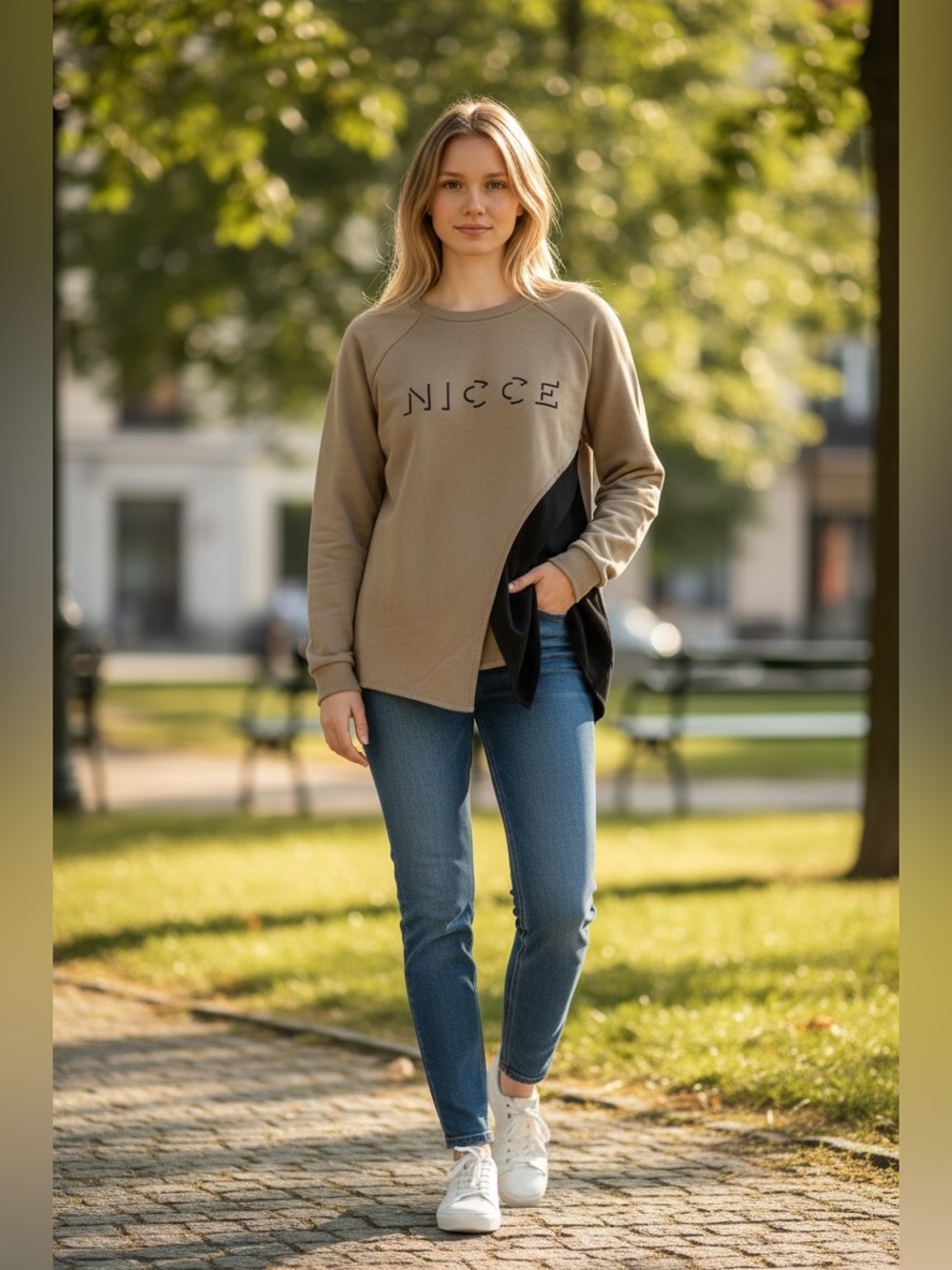 ASOS Nicce London Long Sleeve Shirt Asymmetrical Crewneck Colorblock Size Medium